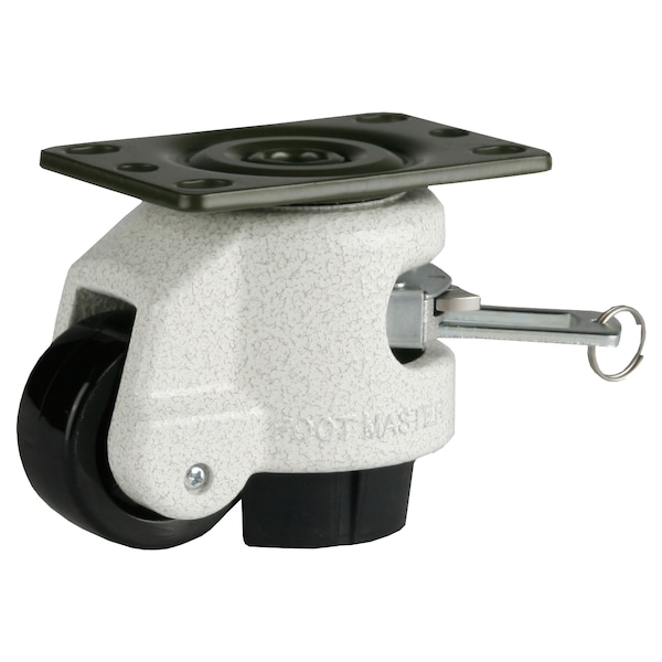 Foot Master Leveling Caster, Ratchet, 50 mm Nylon Wheel, 2-1/2 x 3-1/4 Plate, Swivel, 250 kg Cap, NBR Pad, Ivory GDR-60-F-NYN-PUS - main